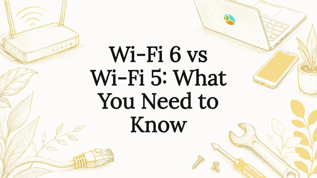 Decorative title card with Wi-Fi networking illustrations