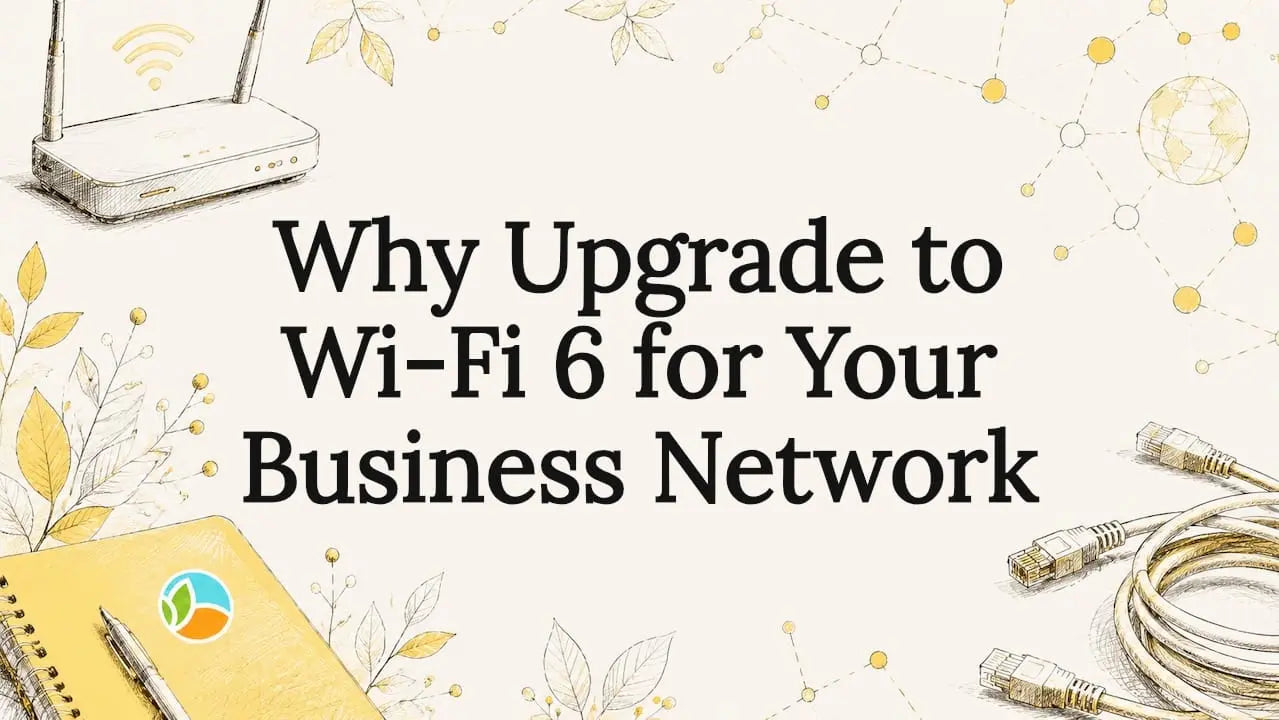Decorative title card illustration with wi-fi and network motifs