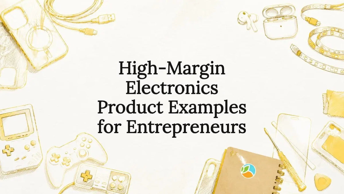 Decorative title card with electronic accessories illustrations
