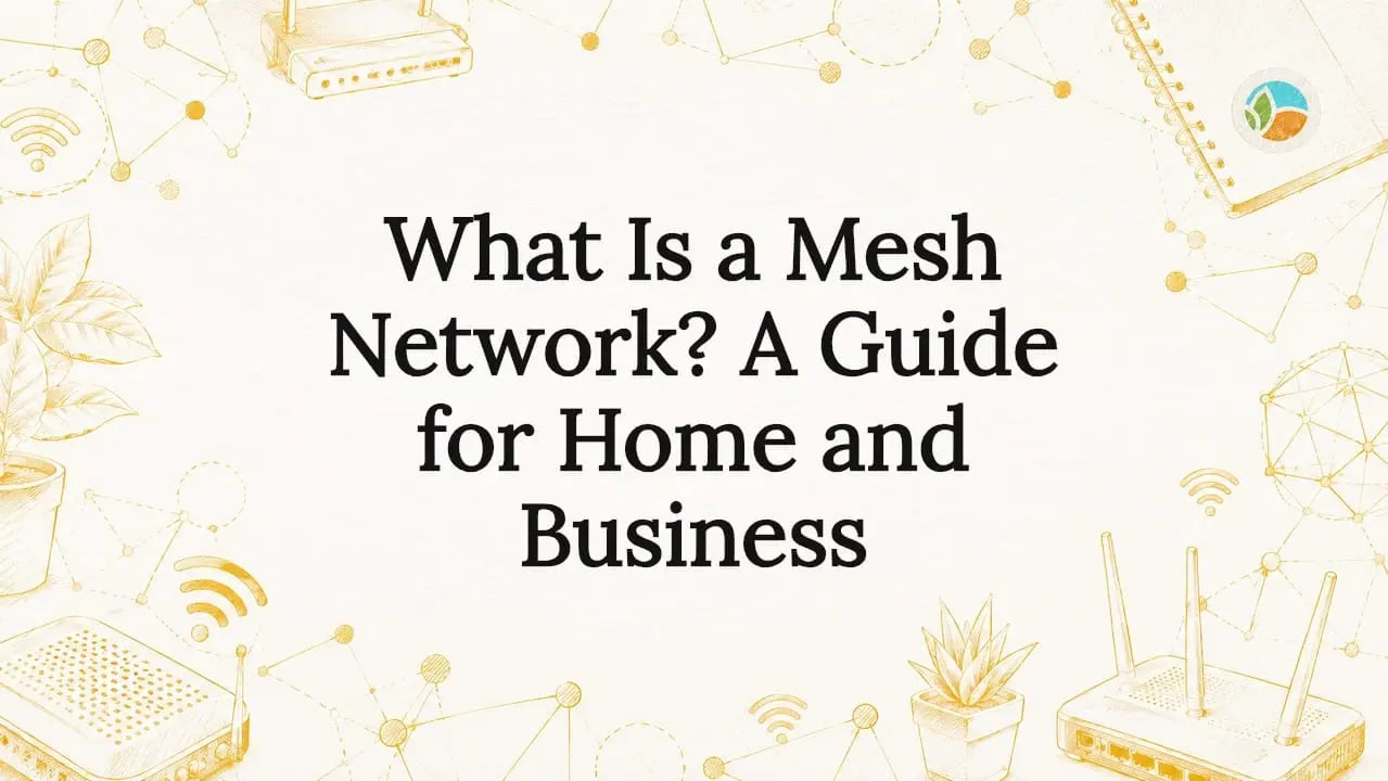 Decorative hand-drawn mesh network title card illustration