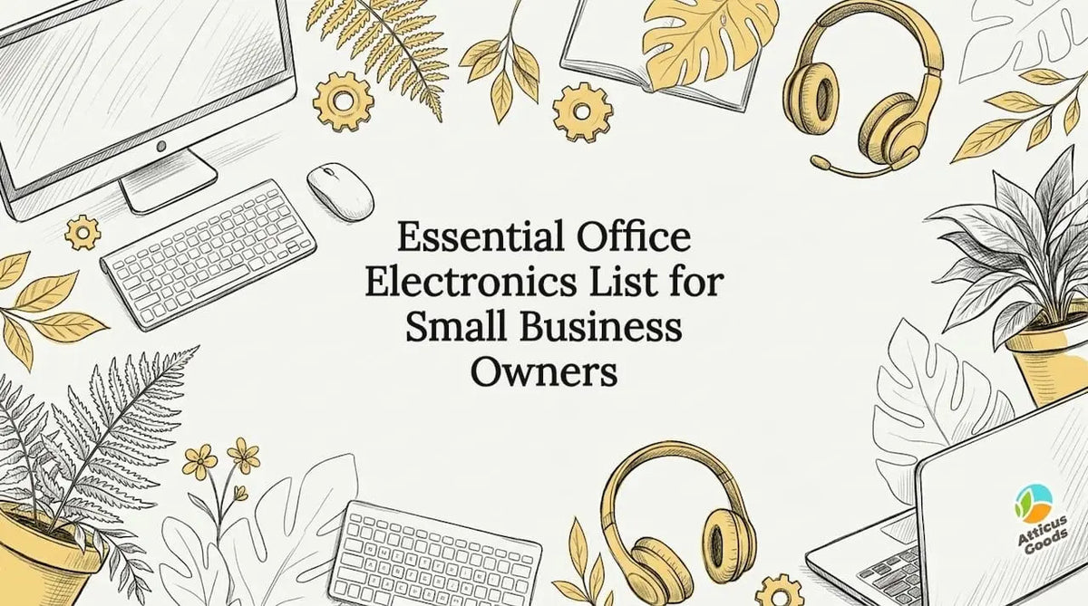 Decorative office electronics title card illustration