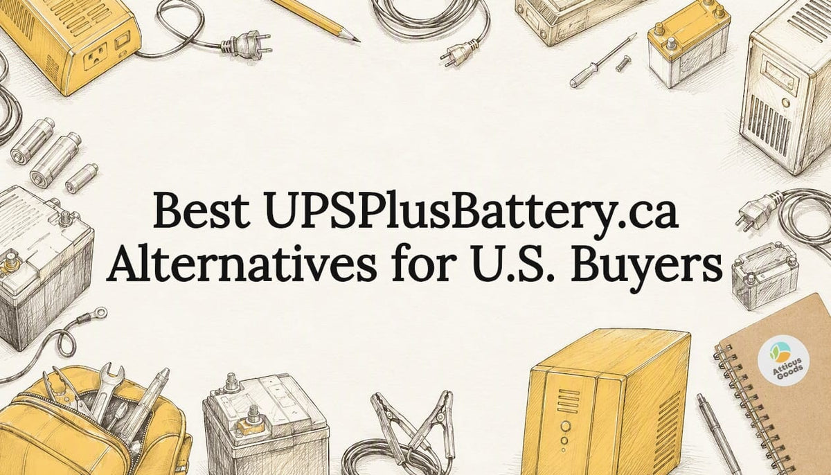 Decorative title card illustration with UPS and battery tools