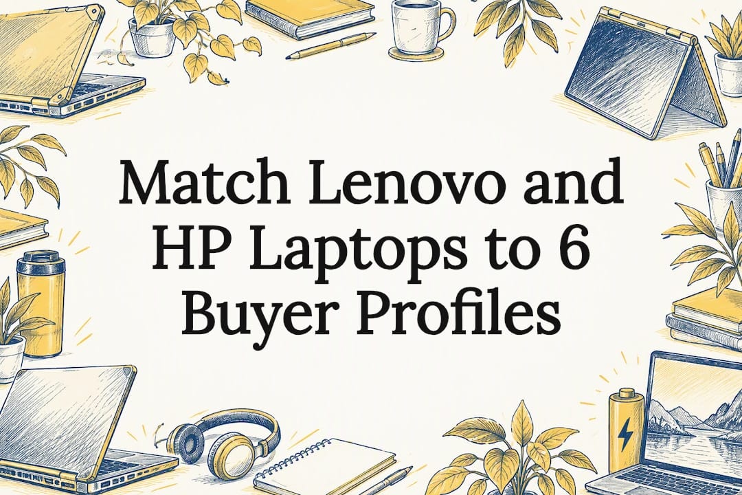 Decorative Lenovo and HP laptop comparison title card