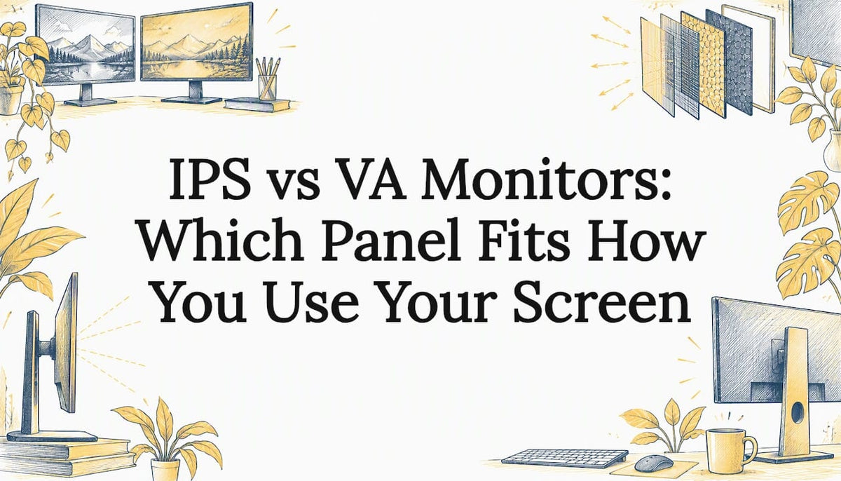 Sketch of two monitor panels framing title