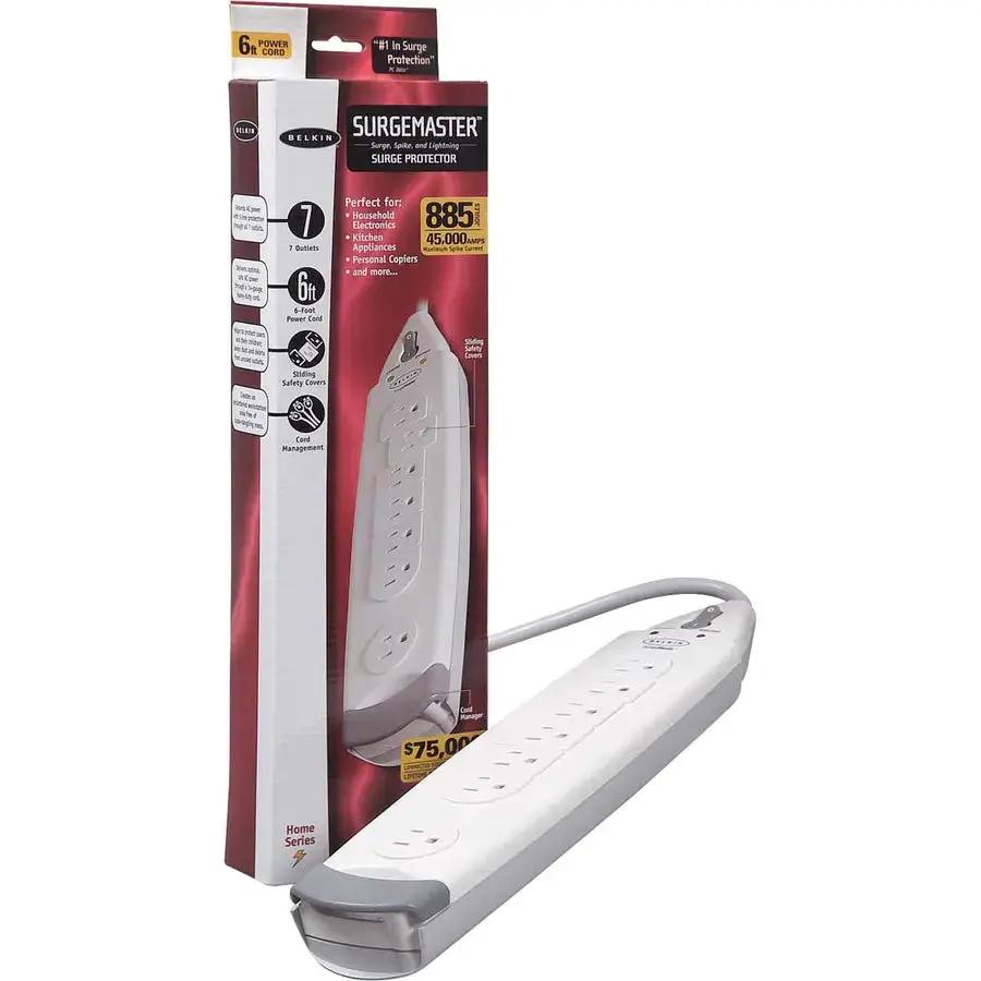 Belkin 7 Outlet Power Strip Surge Protector with 6ft Cord – 885 Joules, White by Belkin International, Inc