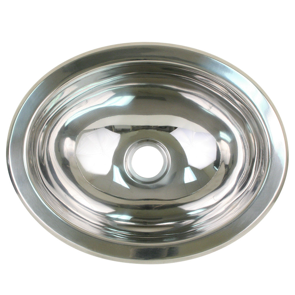Scandvik Polished Stainless Steel Oval Sink - 13.25 x 10.5 Inches