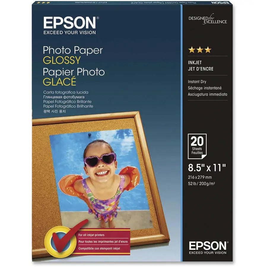 Epson S041141 Glossy Finish Photo Paper – 8.1 Mil, 52 lb, 20 Sheets for Vibrant Digital Photos