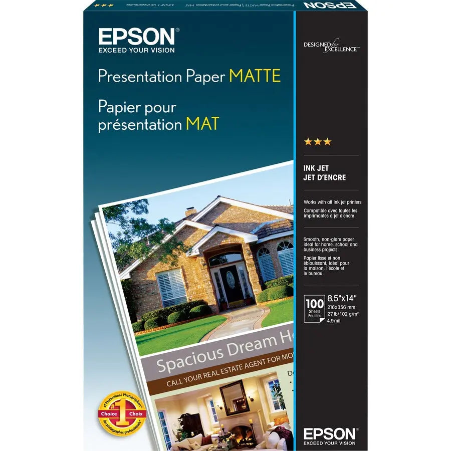 Epson Matte Presentation Paper - White, Model S041067 - High-Quality Inkjet Printable Paper for Sharp Color Graphics and Text