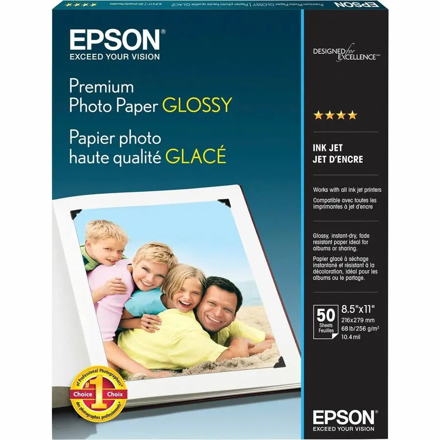 Epson Corporation S041667 Premium Photo Glossy InkJet Paper – High-Gloss 10.4 Mil, 68 lb, White