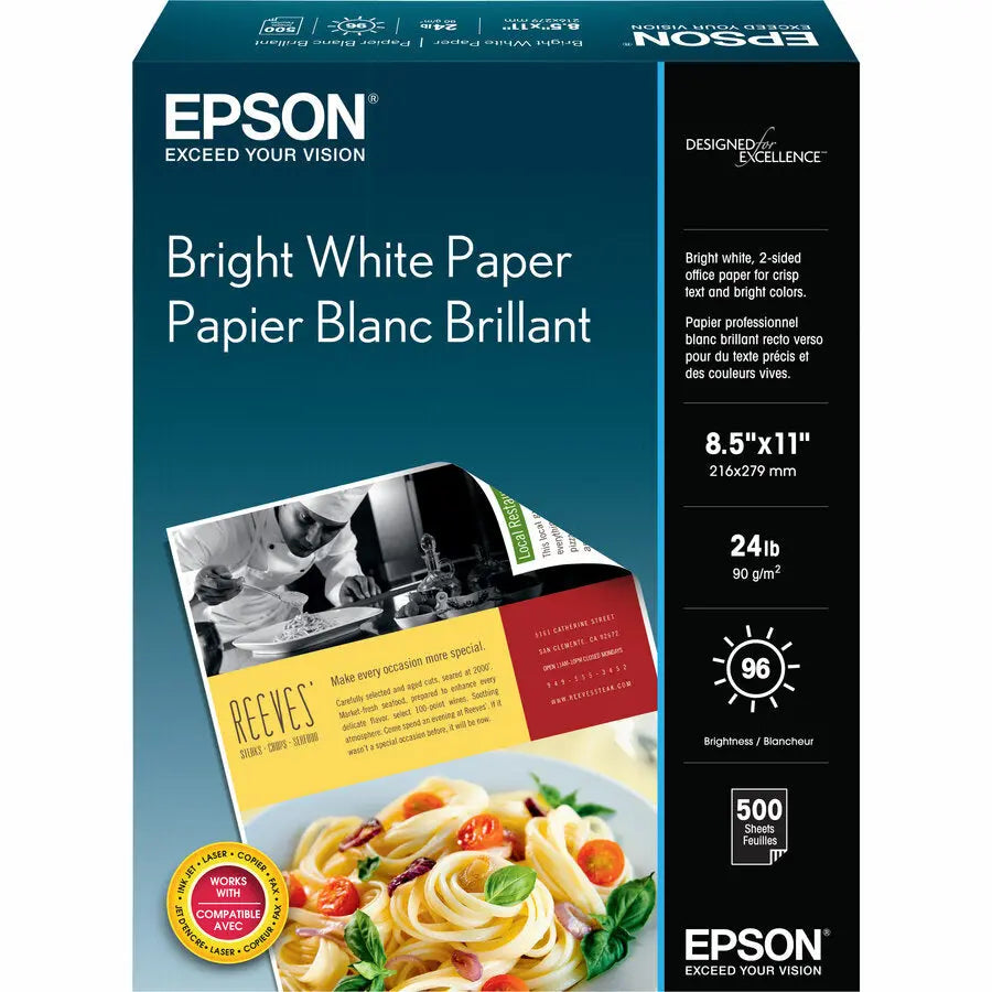 Epson S041586 Premium Bright White Inkjet Paper - 8.5 x 11 Inches, 24 lb, Pack of 500 Sheets