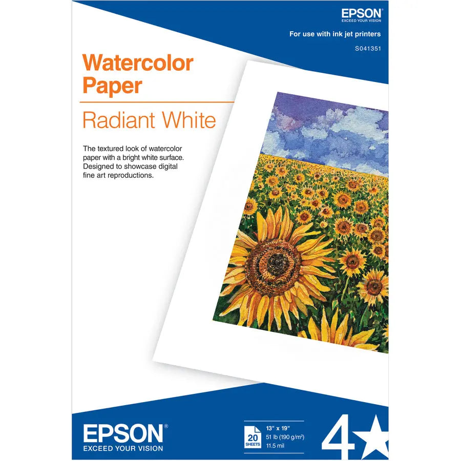 Epson Watercolor Papers S041351 - Professional Matte Fine Art Paper for Inkjet Printing, Pack of 20 Sheets