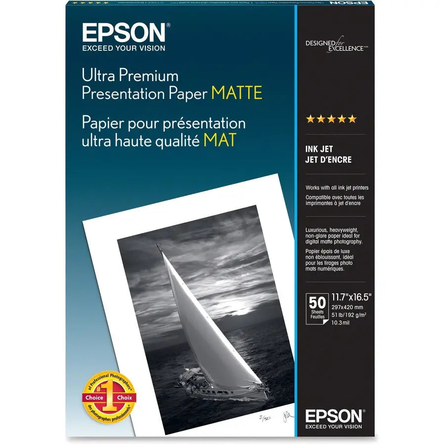 Epson Ultra Premium Matte Presentation Paper - 50 Sheets, 11.7 x 16.5 inches, Part S041343