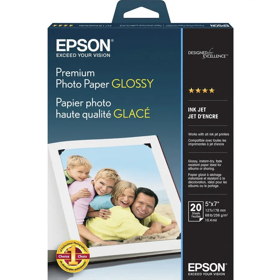 Epson Borderless Premium Photo Paper - S041464, High-Gloss White Photo Paper for Professional Prints and Albums