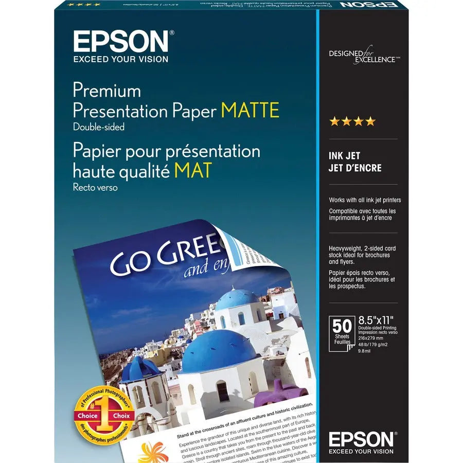 Epson Premium Double-Sided Matte Paper - 50 Sheets, Bright White, Heavyweight, for Inkjet Printing