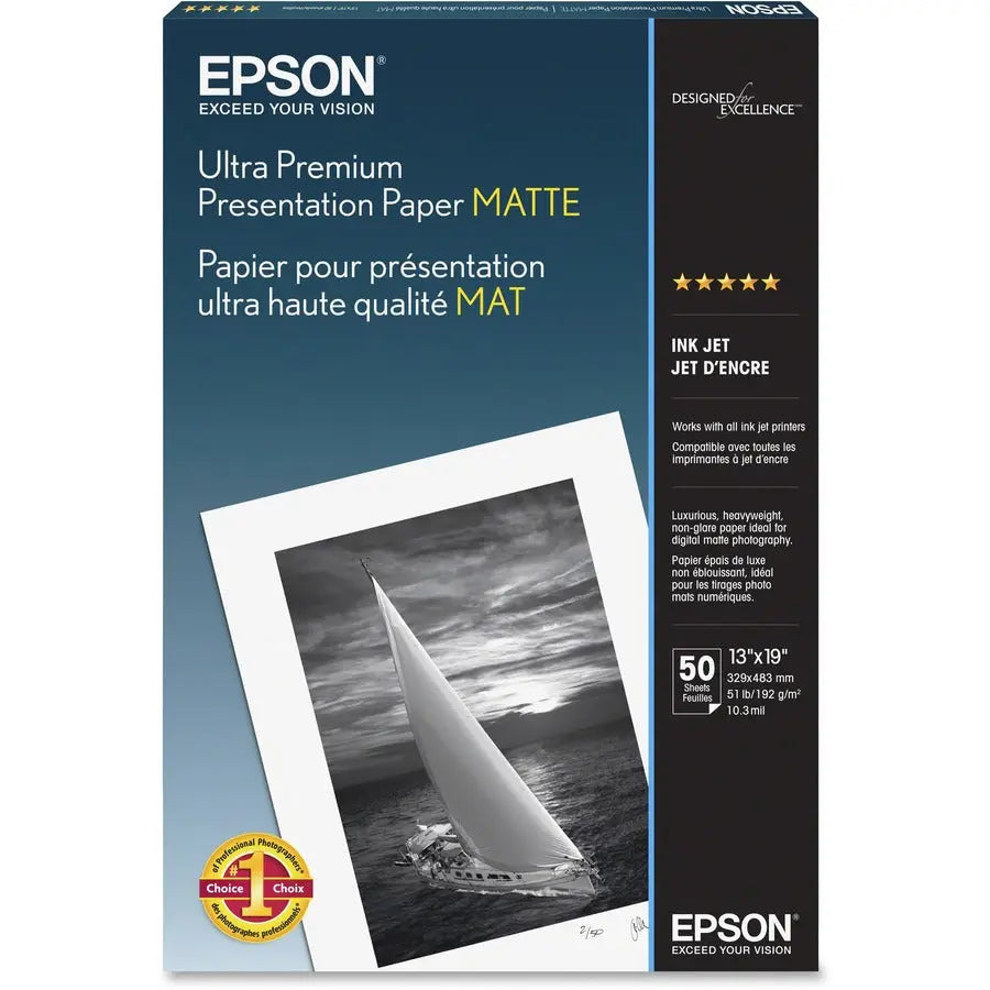 Epson Ultra Premium Matte Presentation Paper 13x19 inches, Pack of 50 - Flat Matte Finish for Photographers