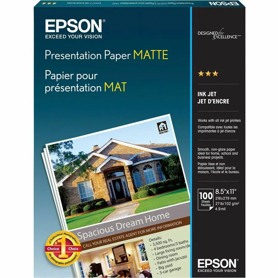 Epson Matte Inkjet Presentation Paper - White, 100 Sheets