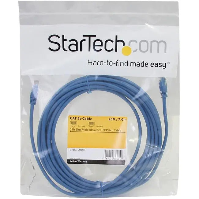 StarTech.com 25 ft Blue Cat5e UTP Patch Cable with Gold Connectors and Strain Relief