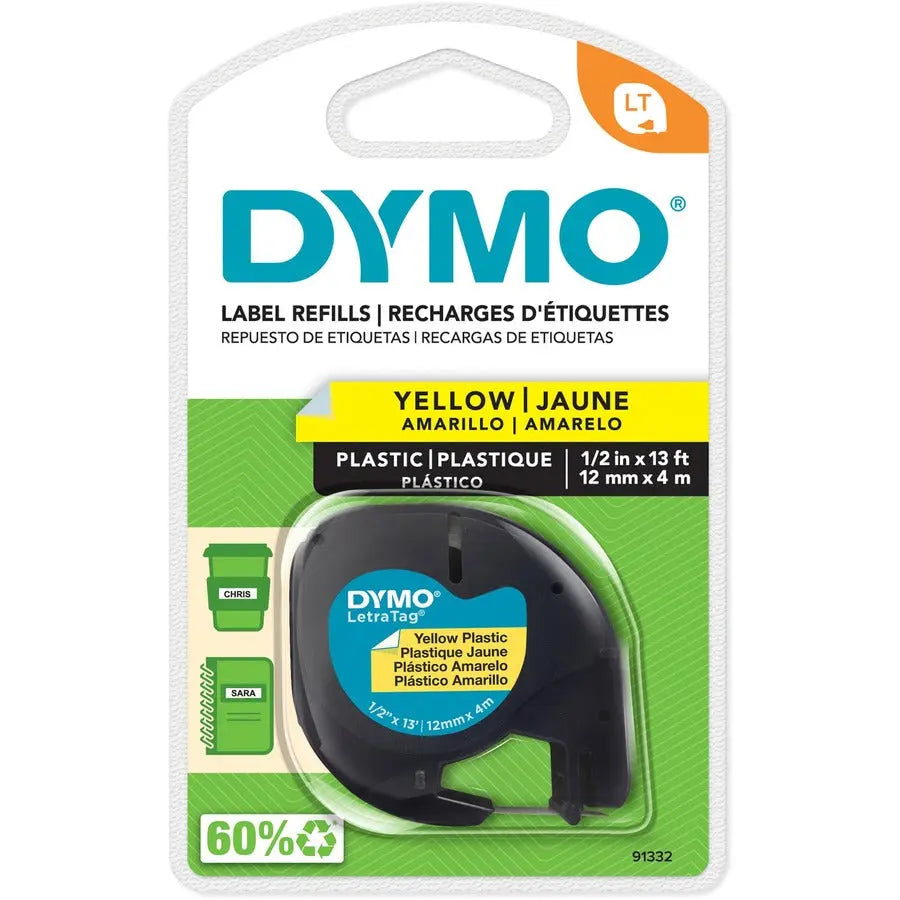 Dymo LetraTag Label Maker Tape Cartridge - Yellow Polyester Tape for LetraTag Plus LT-100T & LT-100H