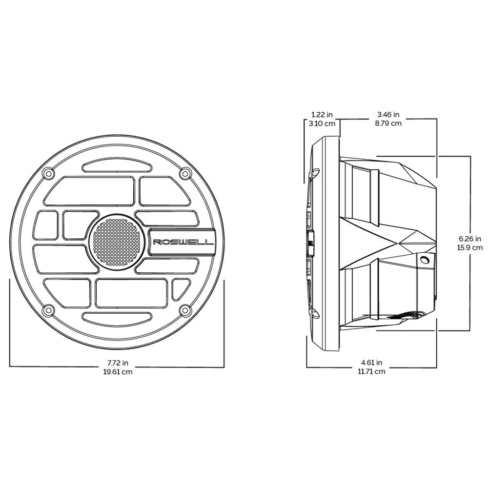 Roswell Marine R Series 7.7-inch Marine Speakers with Anthracite Grille and RGB LED Backlighting