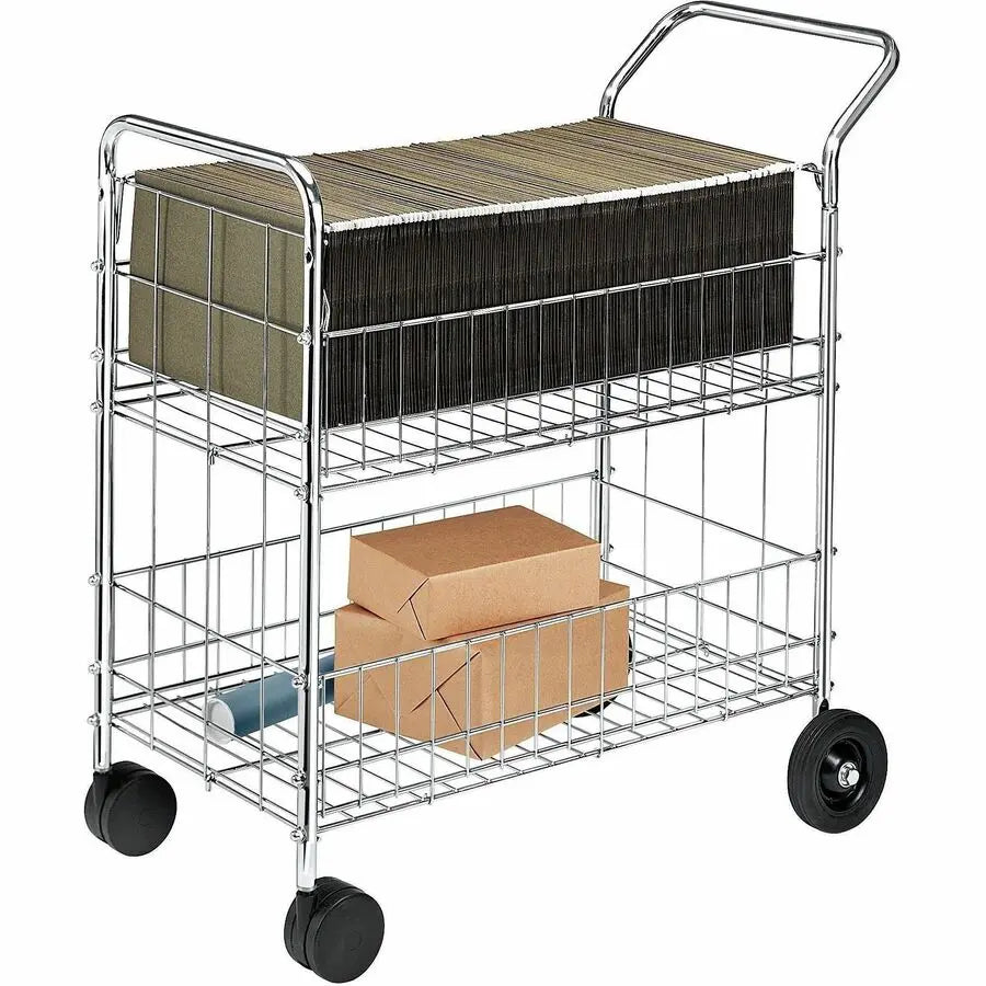 Fellowes Wire Mail Cart with 200 lb Capacity and Adjustable File Holders