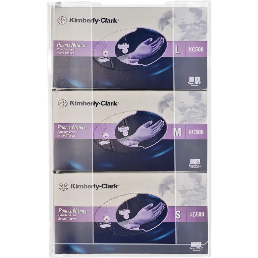 Kantek AH130 Triple Glove Box Dispenser - Clear Acrylic Wall Mount or Countertop Glove Holder