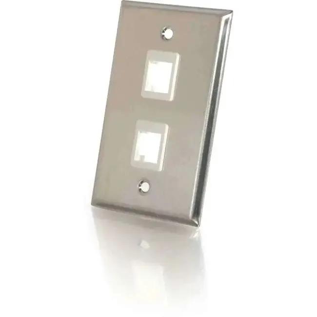 C2G 1-Gang 2-Port Keystone Wall Plate in Stainless Steel – Durable Single Gang Faceplate for Data and Voice Connections by Legrand Group