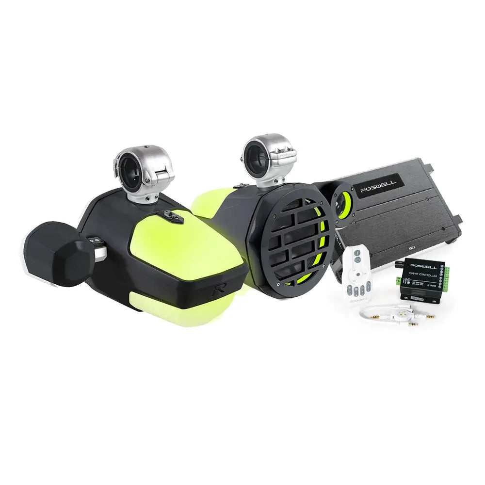 Roswell Marine R1 Pro Marine Audio Package - Black with RGB LED Speakers and Amplifier