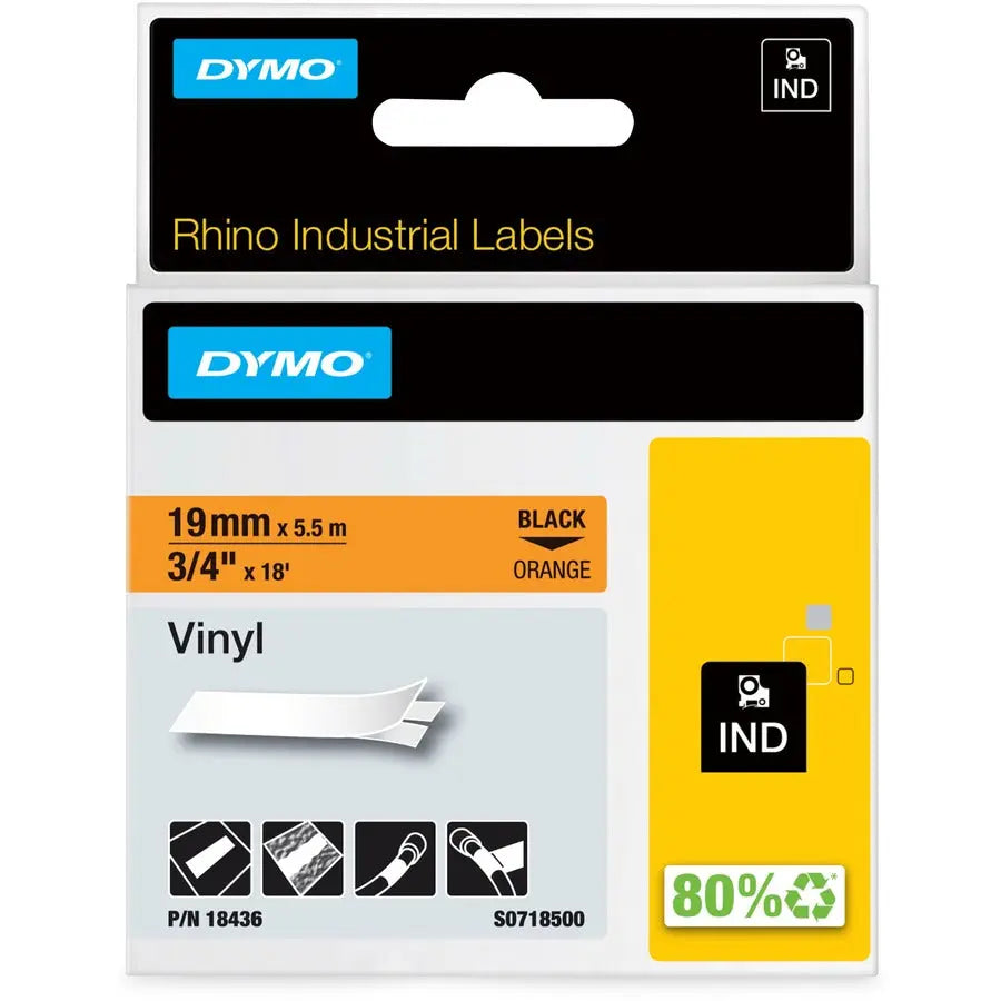 Dymo Colored Industrial Rhino Vinyl Labels – 3/4 inch Black Vinyl Label Tape for Safety and General Labeling