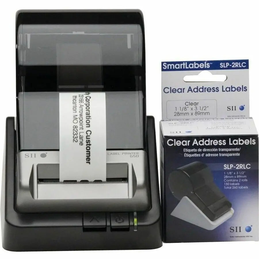 Seiko SLP-2RLC Clear Address Labels - Self-Adhesive, High-Quality Thermal Printing, 130 Labels per Roll, 2 Rolls per Box