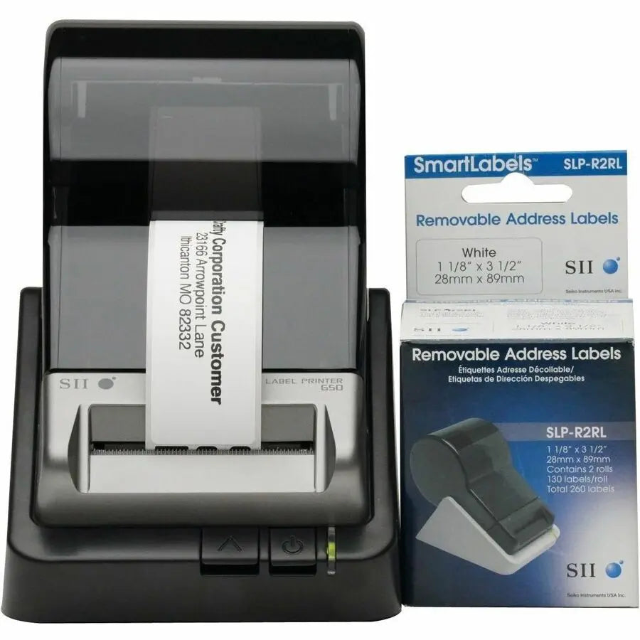 Seiko Instruments USA SLP-R2RL Removable Standard Address Labels – 130 Clear Labels for SLP620, SLP650 Series