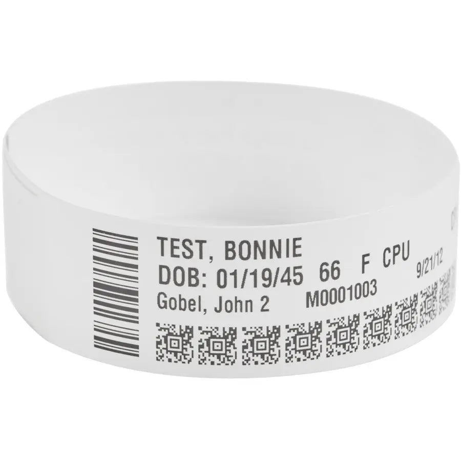 Zebra Z-Band Direct White Polypropylene Wristband - 1 inch x 11 inches, Tamper-Evident, Direct Thermal, 6 Pack