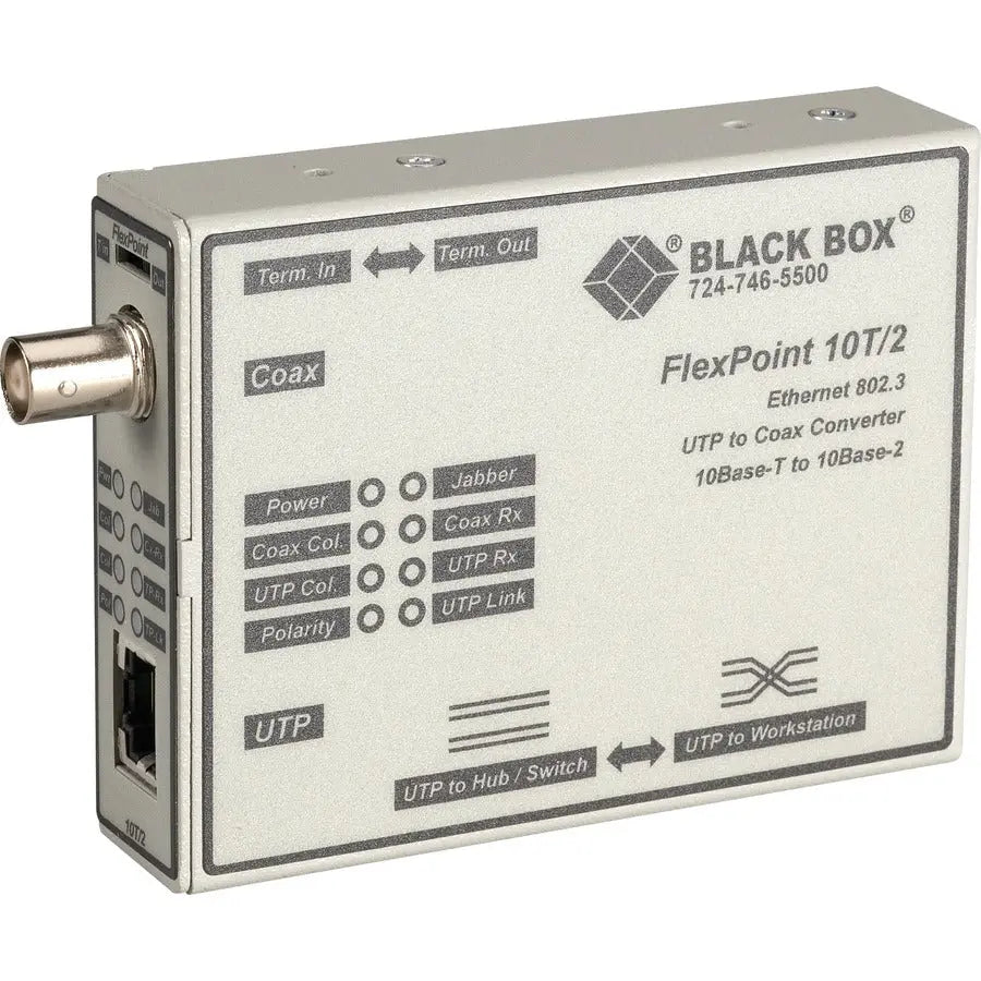 Black Box FlexPoint LMC210A 10 Mbps Ethernet to ThinNet Media Converter - DIN Rail Mountable