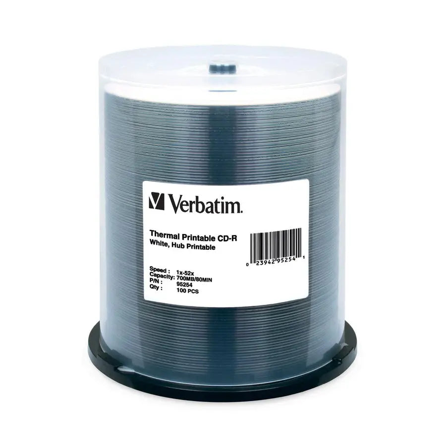 Verbatim CD-R 700MB 52X White Thermal Printable Discs – 100-Pack Spindle