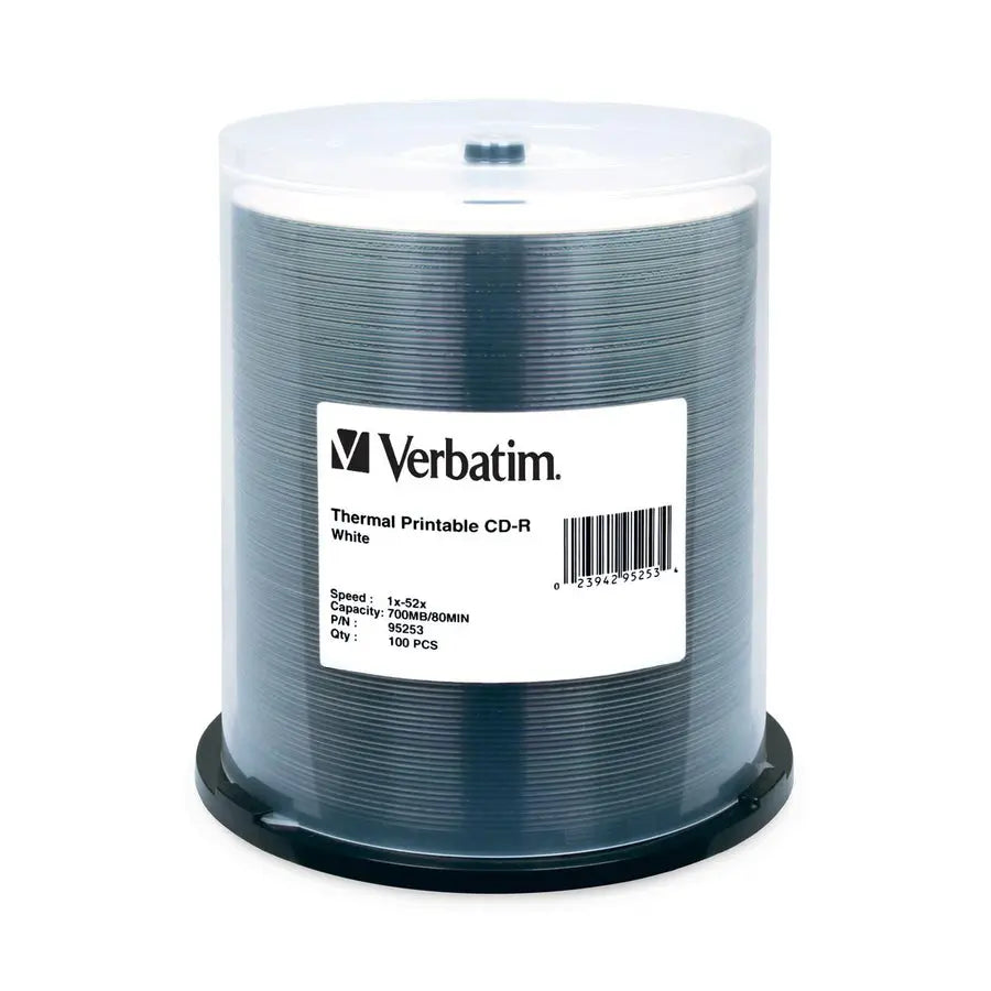 Verbatim America, LLC CD-R 700MB 52X White Thermal Printable Discs - 100 Pack Spindle