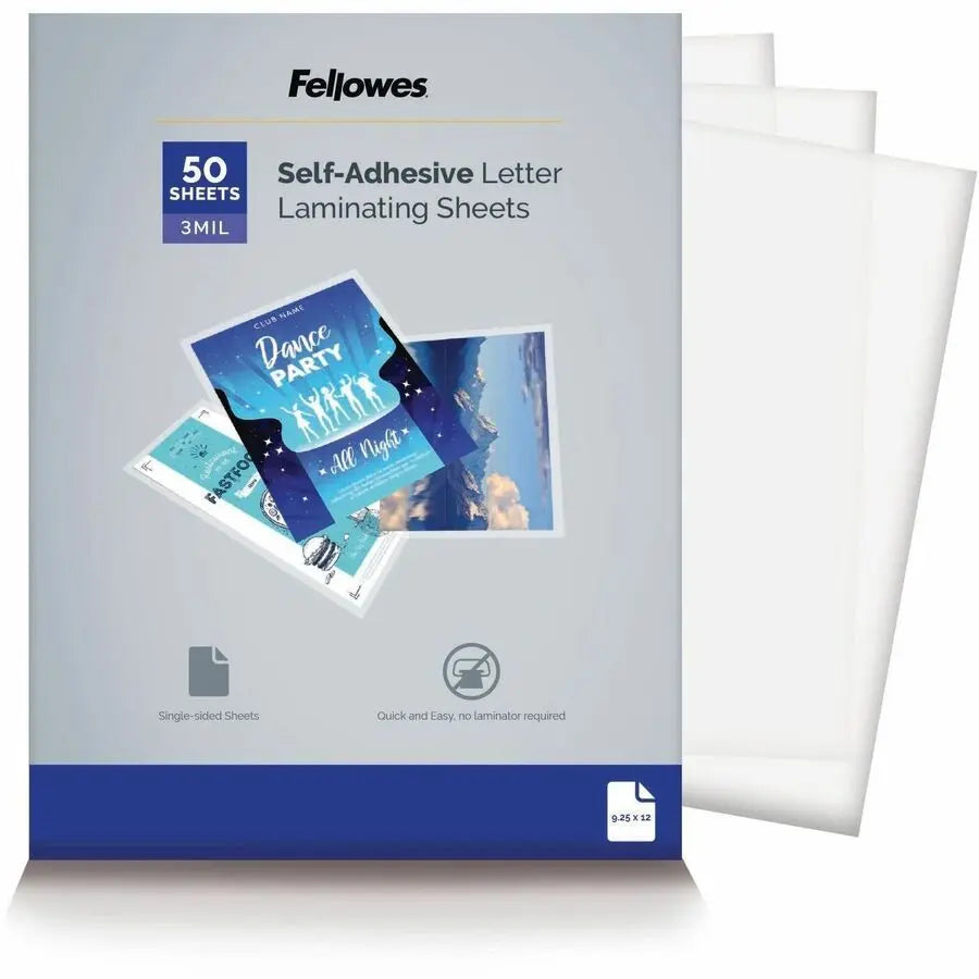 Fellowes Self Adhesive Laminating Sheets - Clear, 50 Pack