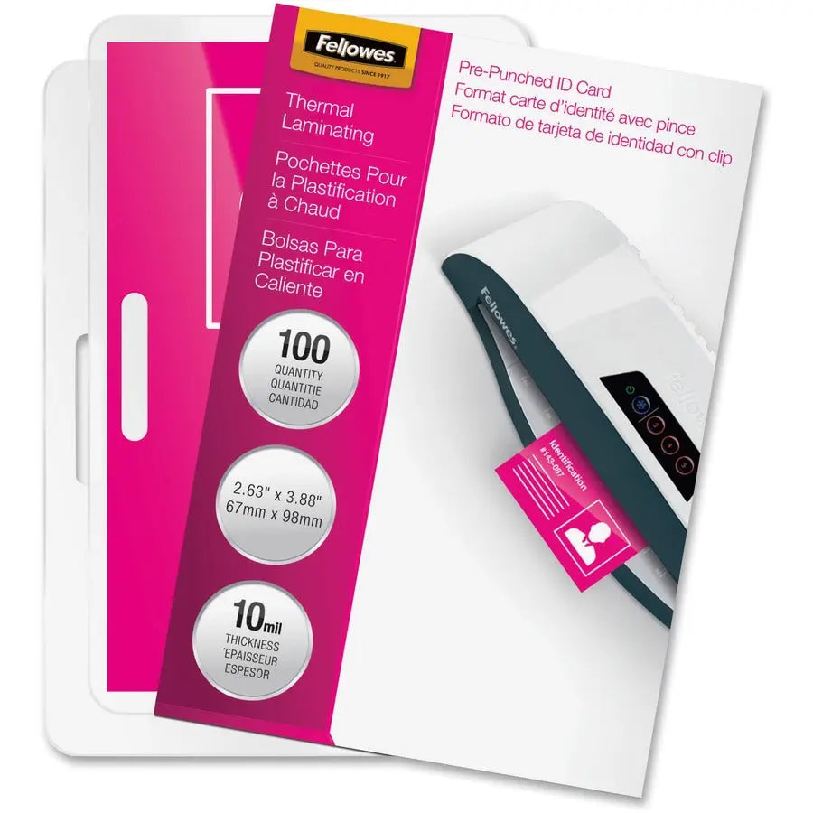 Fellowes Punched ID Card Glossy Thermal Laminating Pouches - 10 Mil, 100 Pack
