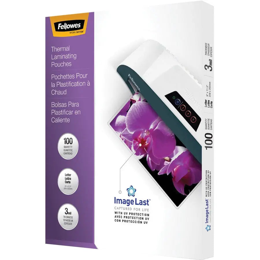 Fellowes ImageLast Thermal Laminating Pouches - Clear, 3 Mil, Compatible with All Laminator Brands