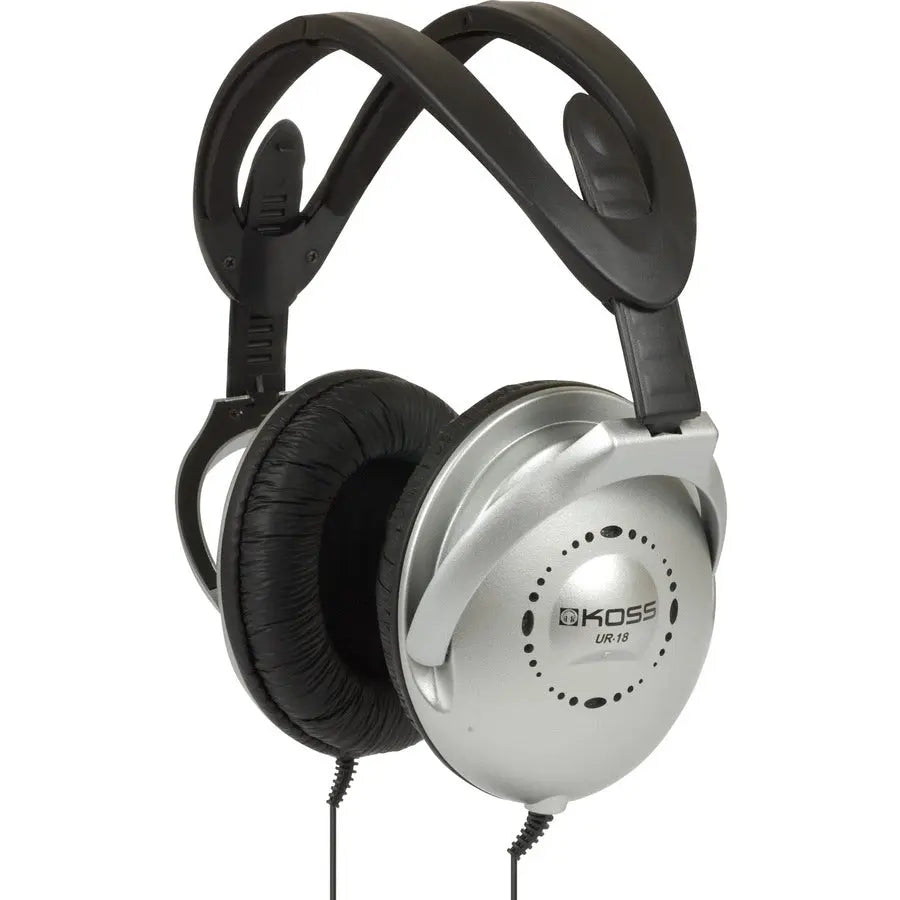 Koss UR18 Stereo Headphones - Silver, Over-the-Ear Design with Noise Isolation and 25-15,000 Hz Frequency Range
