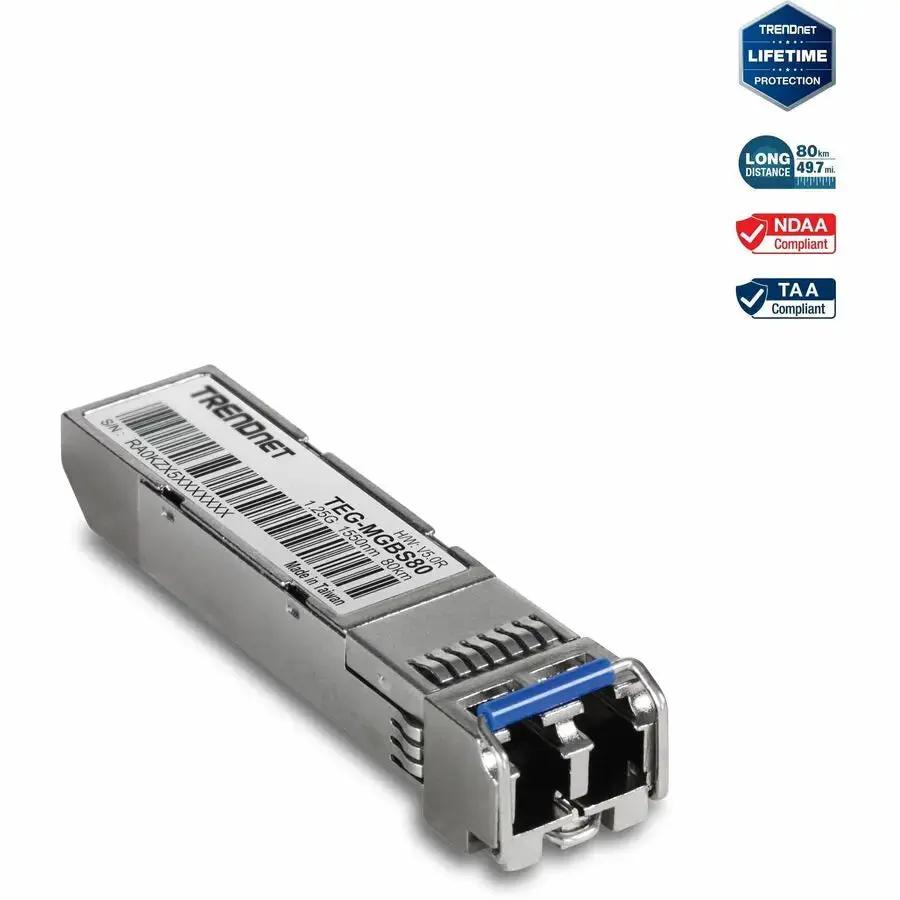 TRENDnet TEG-MGBS80 SFP Single-Mode LC Module for Long-Distance Fiber Networks by TRENDnet
