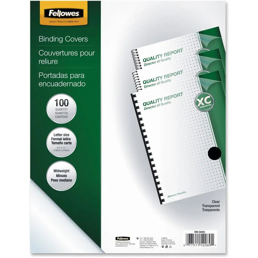 Fellowes Crystals Clear PVC Report Cover - Letter Size with Square Corners
