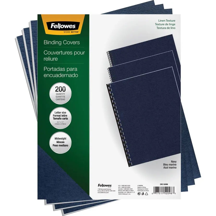 Fellowes Expressions Linen Presentation Covers - Navy, 8 x 11 inches, Pack of 200