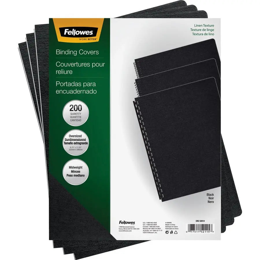 Fellowes Expressions Oversize Linen Presentation Covers - Black, 8.5 x 11 Inches, Pack of 200
