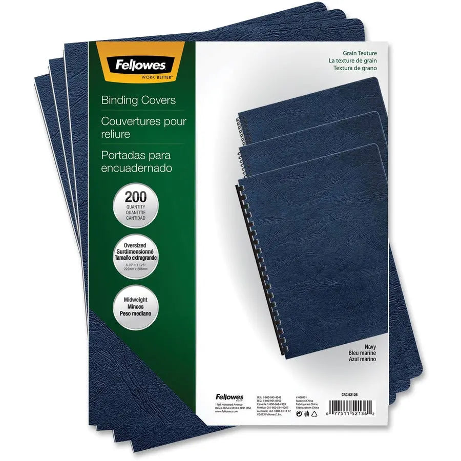 Fellowes Expressions Premium Textured Presentation Covers - Navy, Oversize, 200 Pack
