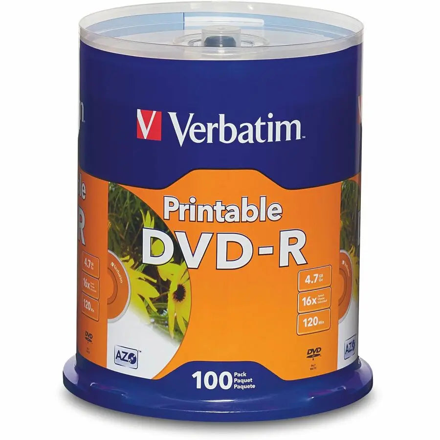 Verbatim White Inkjet Printable DVD-R Spindle - 16x, 4.7GB, 100 Pack