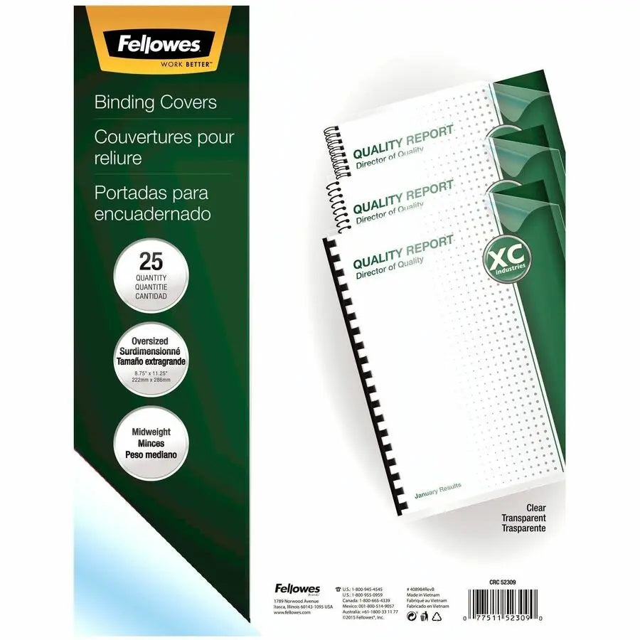 Fellowes Crystals Clear Oversize PVC Covers – 8-3/4 x 11-1/4 Inch Unpunched Document Protectors