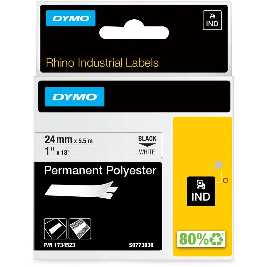 Dymo Rhino Permanent Polyester Tape – 1 Inch White Industrial Label Tape for Rhino Label Printers