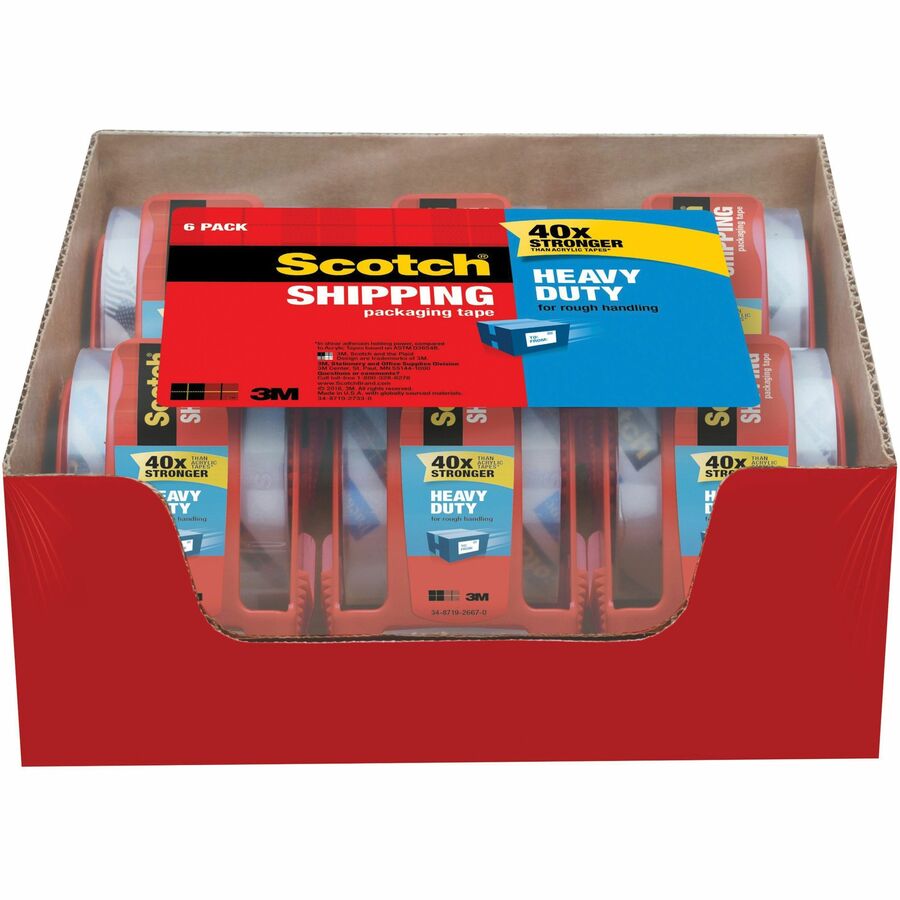 3M Scotch Heavy-Duty Shipping and Packaging Tape - 2-inch x 22.2 yards, Clear, 6 Rolls with Dispensers