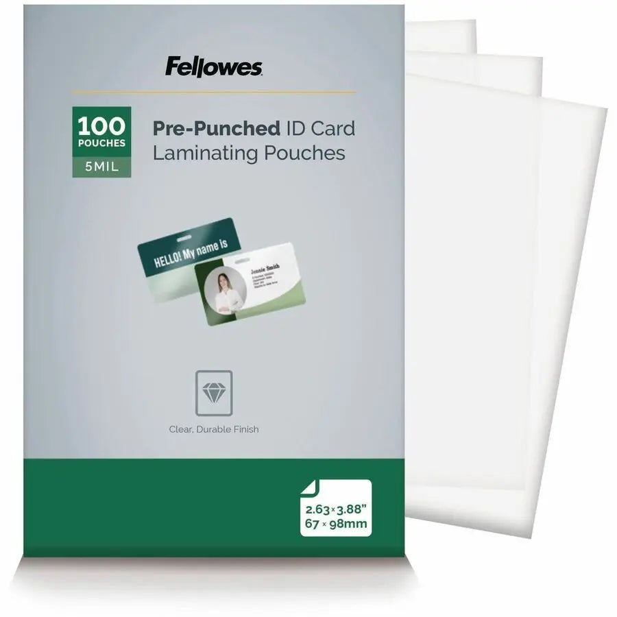 Fellowes Punched ID Card Glossy Thermal Laminating Pouches, 5 Mil - Clear, 1 Pack