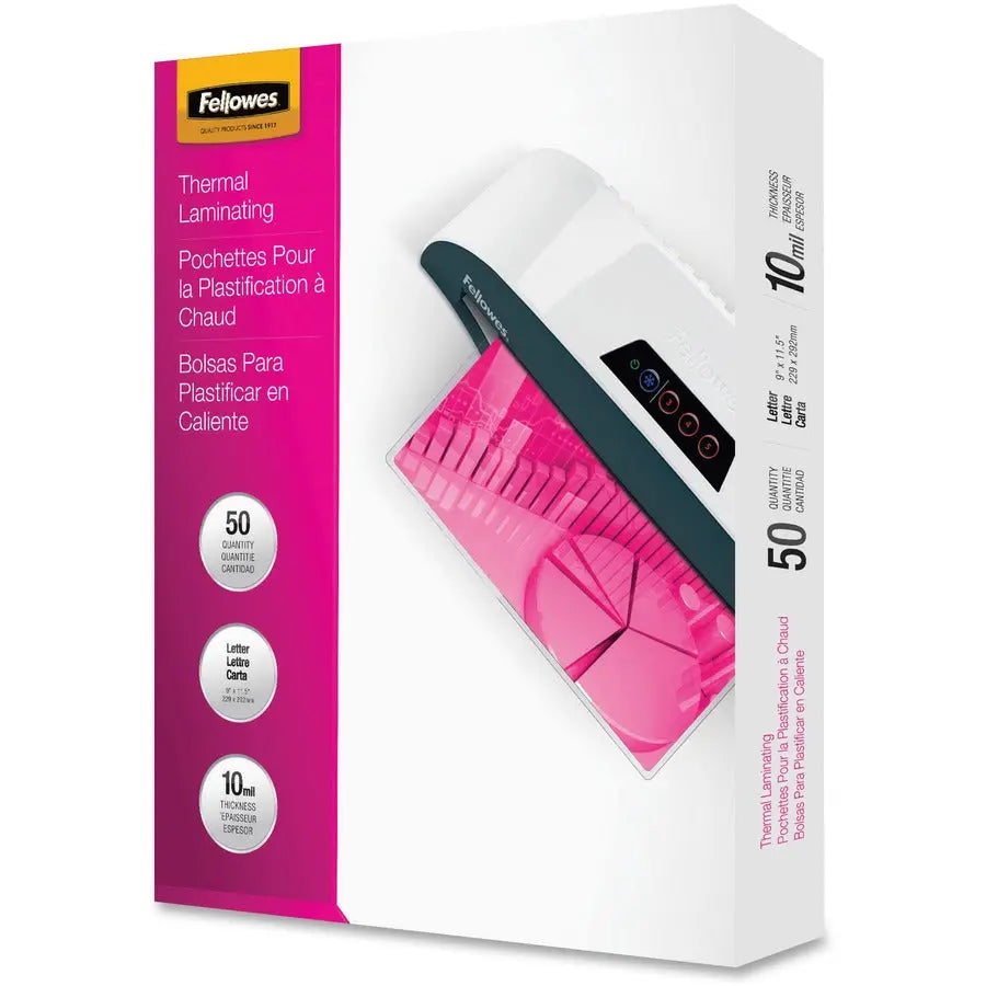 Fellowes Letter-Size Laminating Pouches, 10 Mil Thickness, Clear, Pack of 50