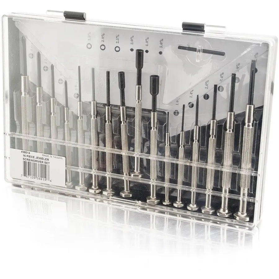 C2G 16-Piece Jeweler Screwdriver Set – Precision Repair Kit with Chrome-Plated Tools